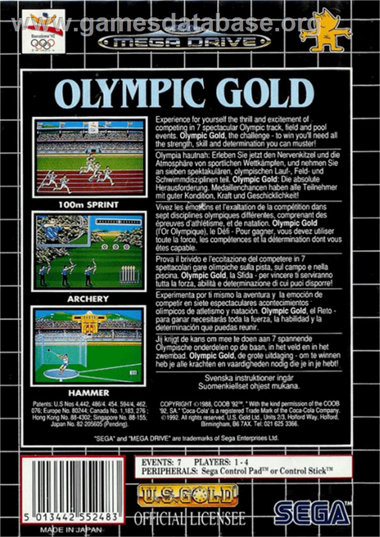 Olympic Gold: Barcelona '92 - Sega Genesis - Artwork - Box Back