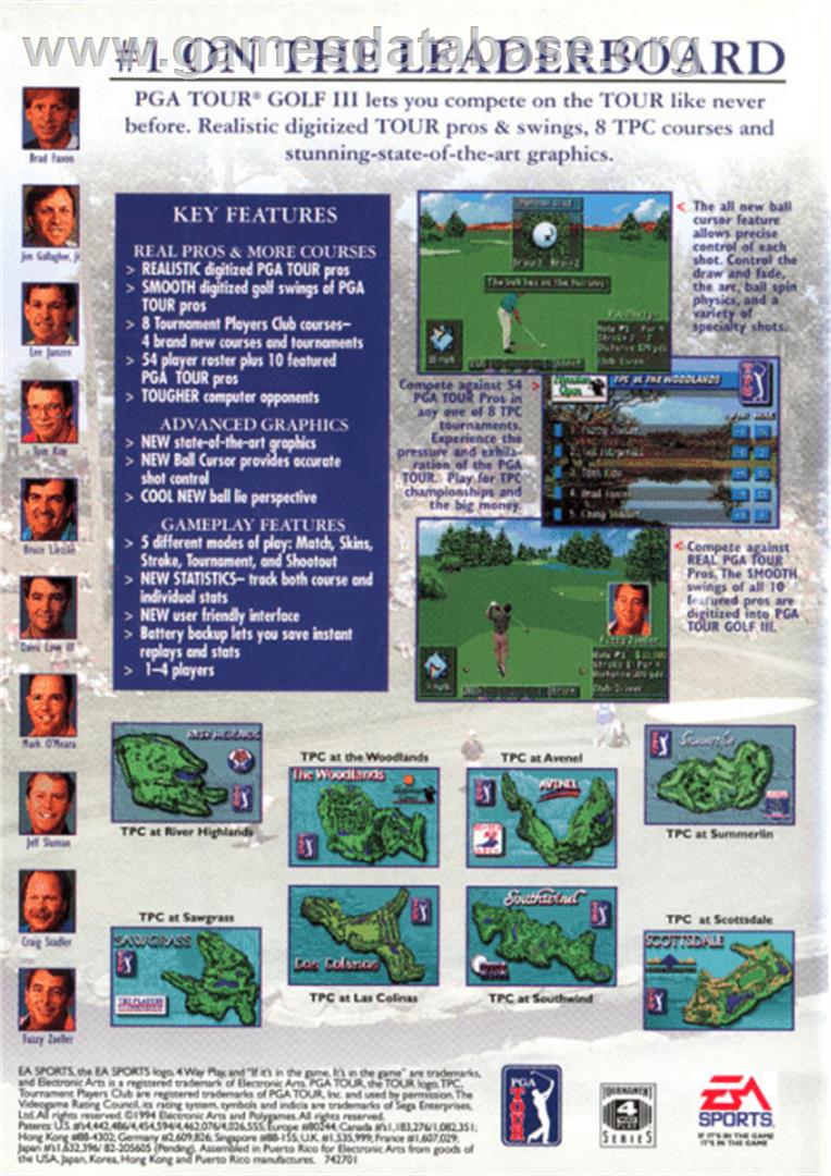PGA Tour Golf 3 - Sega Genesis - Artwork - Box Back