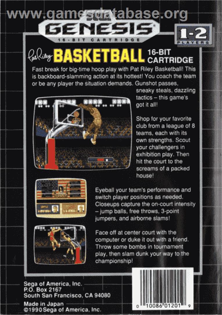 Pat Riley Basketball - Sega Genesis - Artwork - Box Back