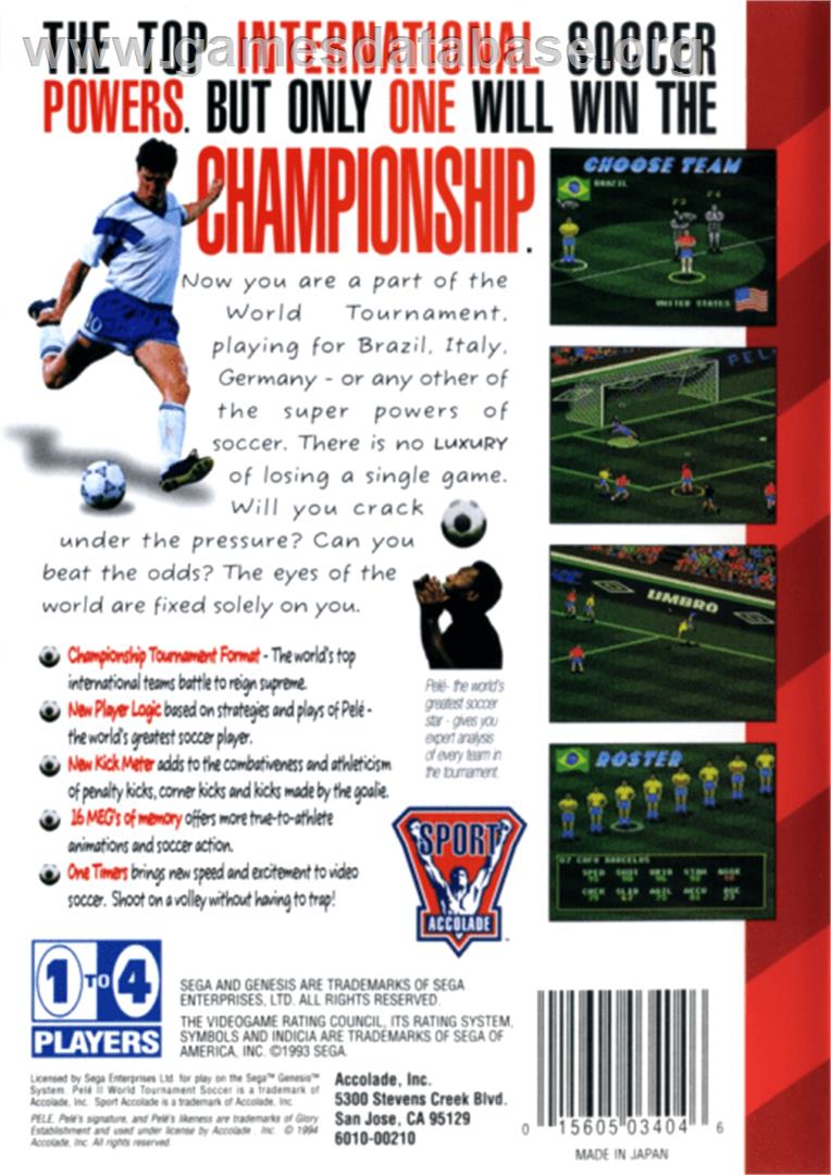 Pelé II: World Tournament Soccer - Sega Genesis - Artwork - Box Back