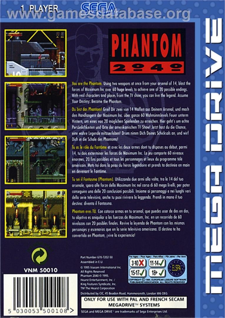 Phantom 2040 - Sega Genesis - Artwork - Box Back