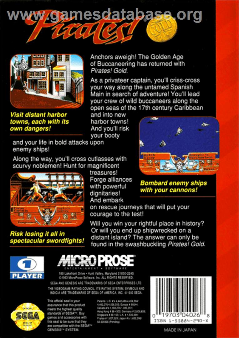 Pirates! Gold - Sega Genesis - Artwork - Box Back