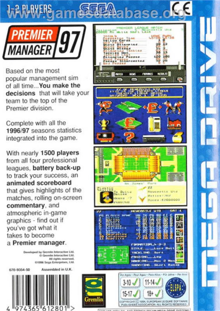 Premier Manager 97 - Sega Genesis - Artwork - Box Back