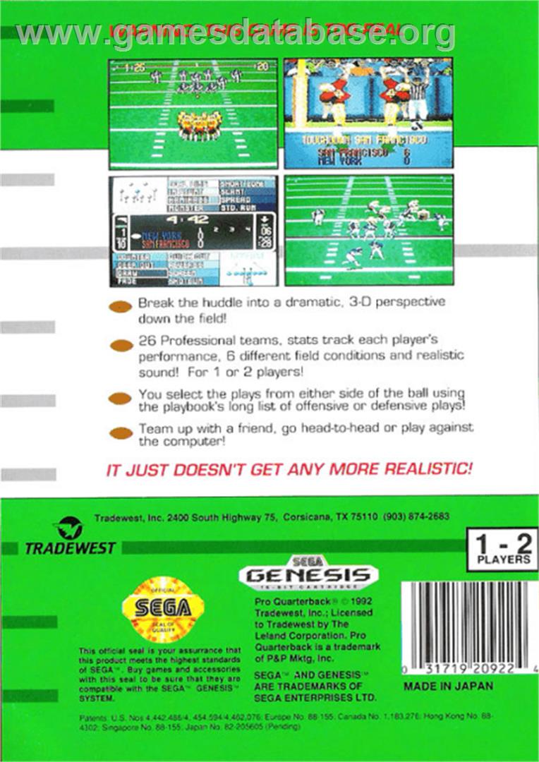 Pro Quarterback - Sega Genesis - Artwork - Box Back