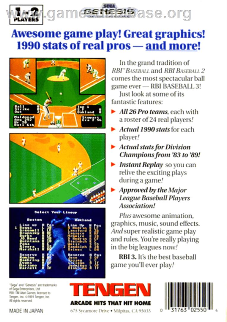 RBI Baseball 3 - Sega Genesis - Artwork - Box Back