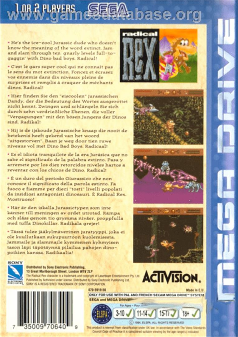 Radical Rex - Sega Genesis - Artwork - Box Back