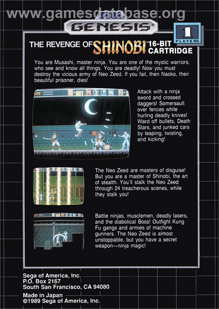 Revenge of Shinobi, The - Sega Genesis - Artwork - Box Back