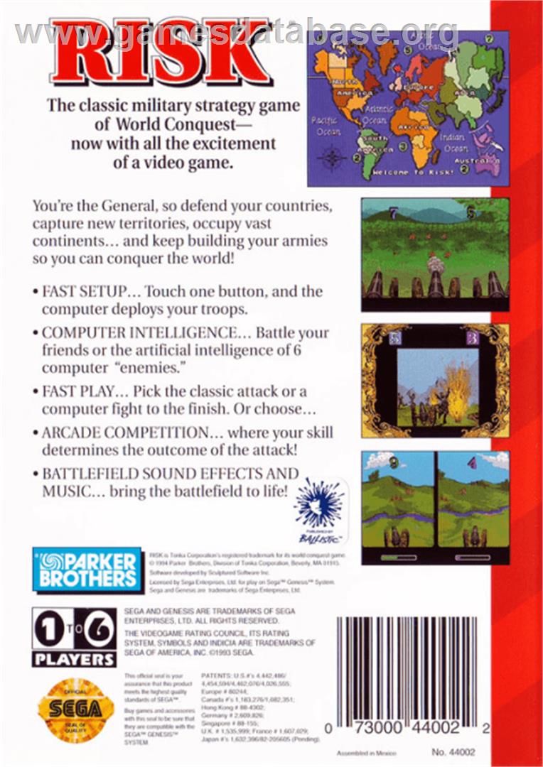 Risk - Sega Genesis - Artwork - Box Back