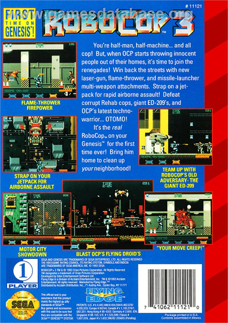 Robocop 3 - Sega Genesis - Artwork - Box Back