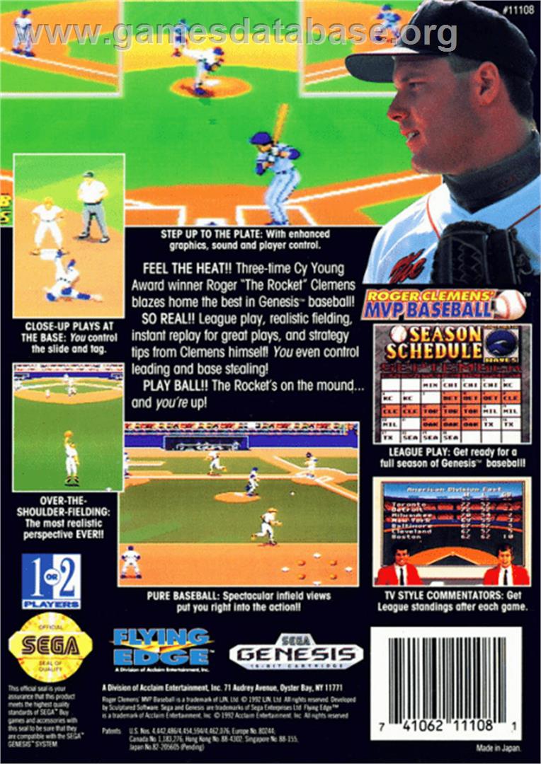 Roger Clemens' MVP Baseball - Sega Genesis - Artwork - Box Back