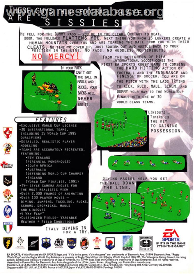 Rugby World Cup 95 - Sega Genesis - Artwork - Box Back