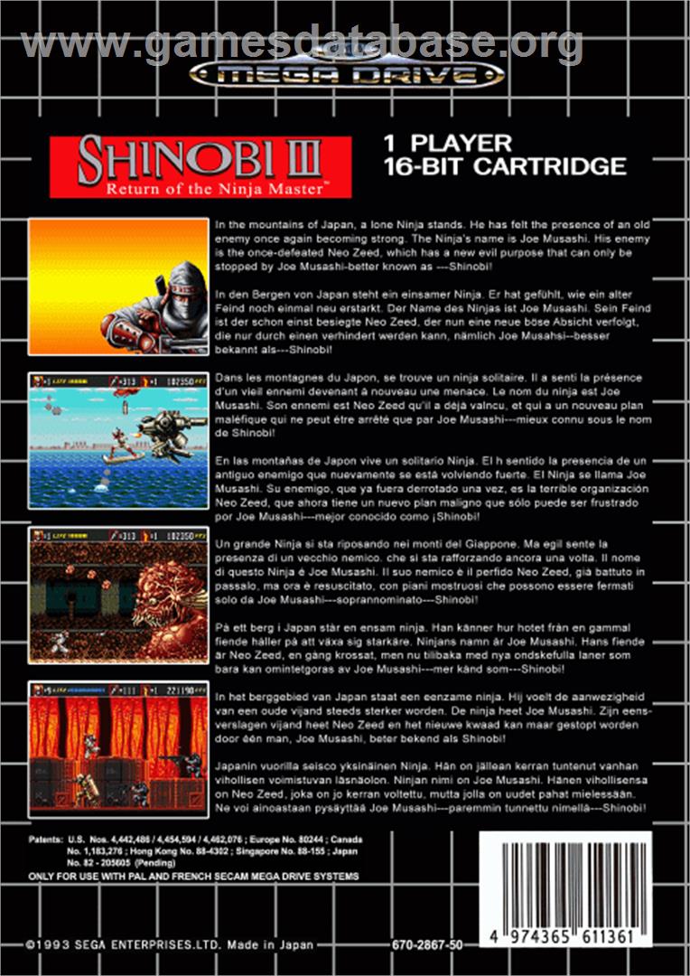 Shinobi III - Sega Genesis - Artwork - Box Back