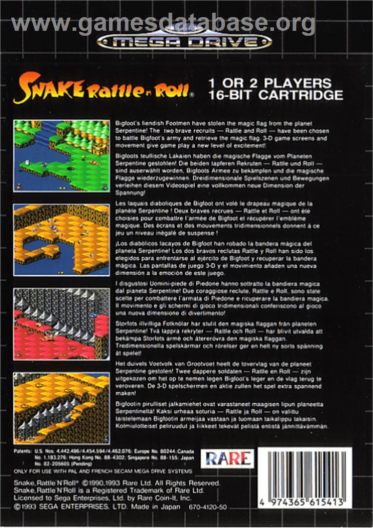 Snake Rattle 'n Roll - Sega Genesis - Artwork - Box Back
