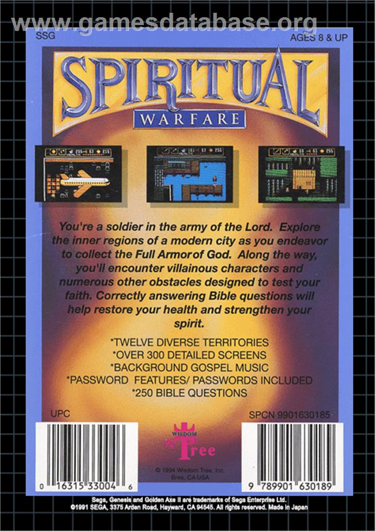 Spiritual Warfare - Sega Genesis - Artwork - Box Back