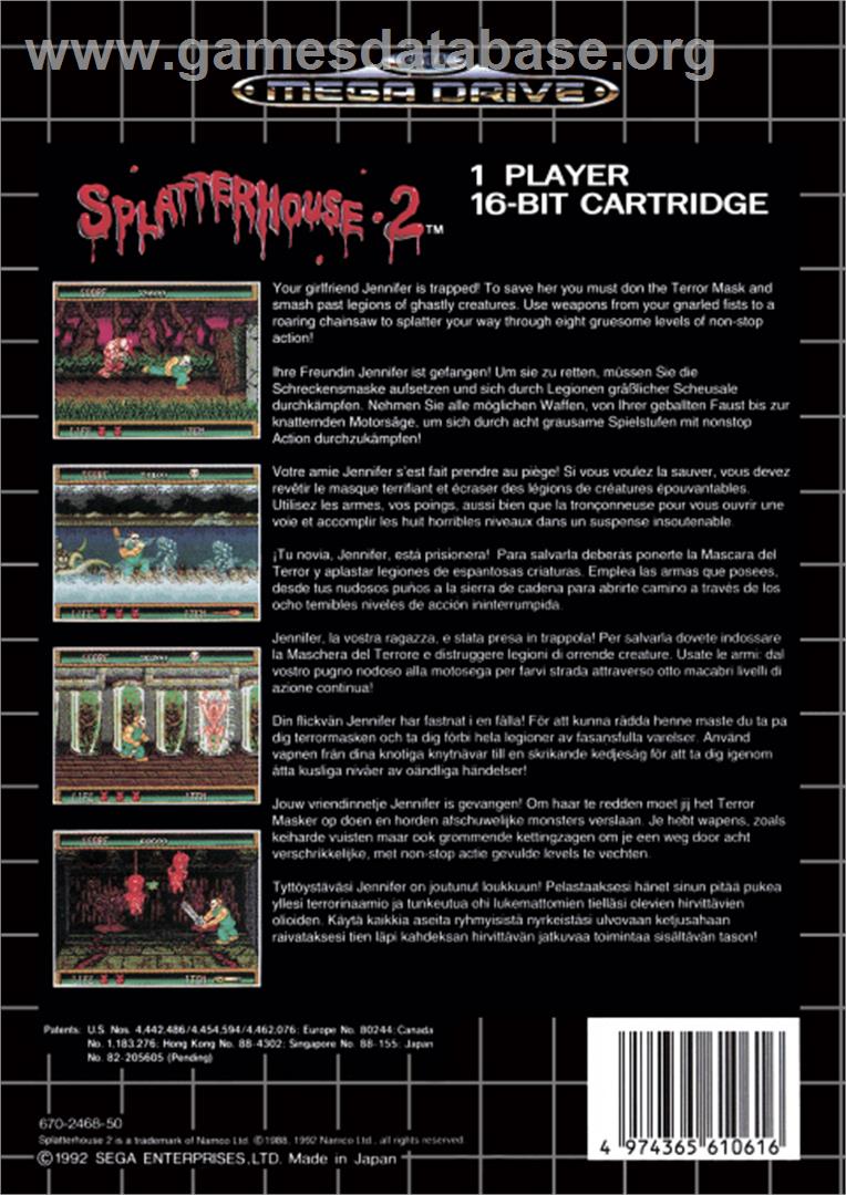 Splatter House 2 - Sega Genesis - Artwork - Box Back