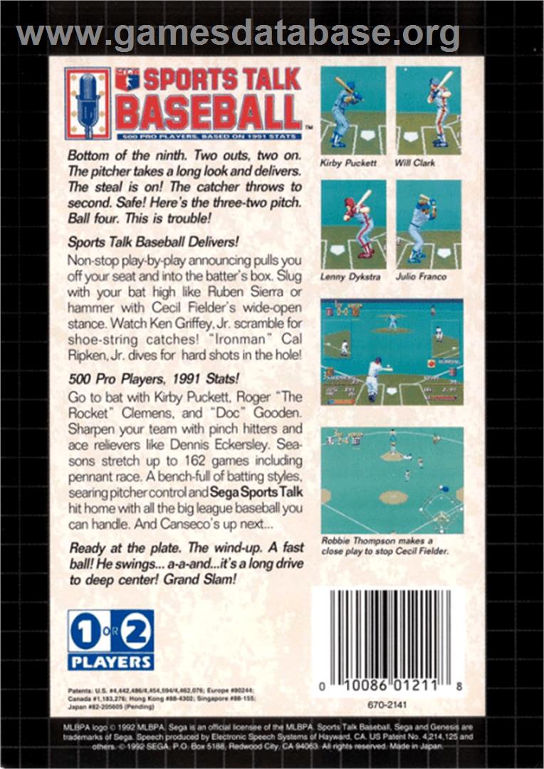 Sports Talk Baseball - Sega Genesis - Artwork - Box Back