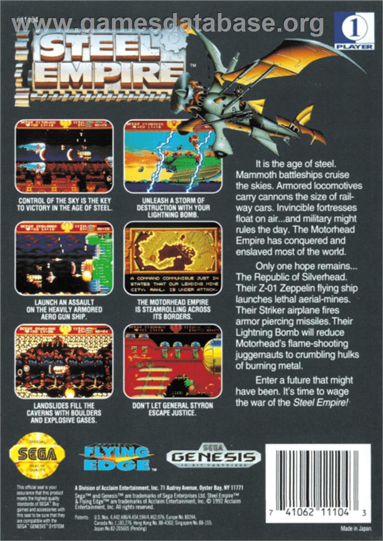 Steel Empire, The - Sega Genesis - Artwork - Box Back