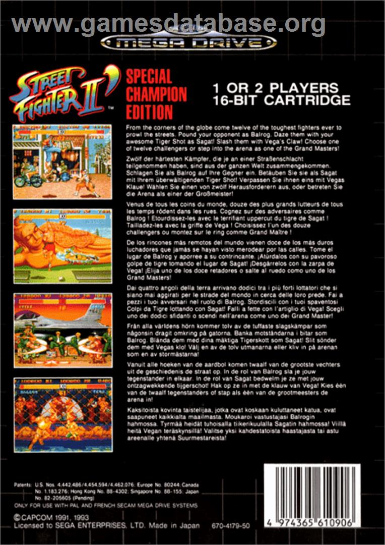 Street Fighter II' - Champion Edition - Sega Genesis - Artwork - Box Back