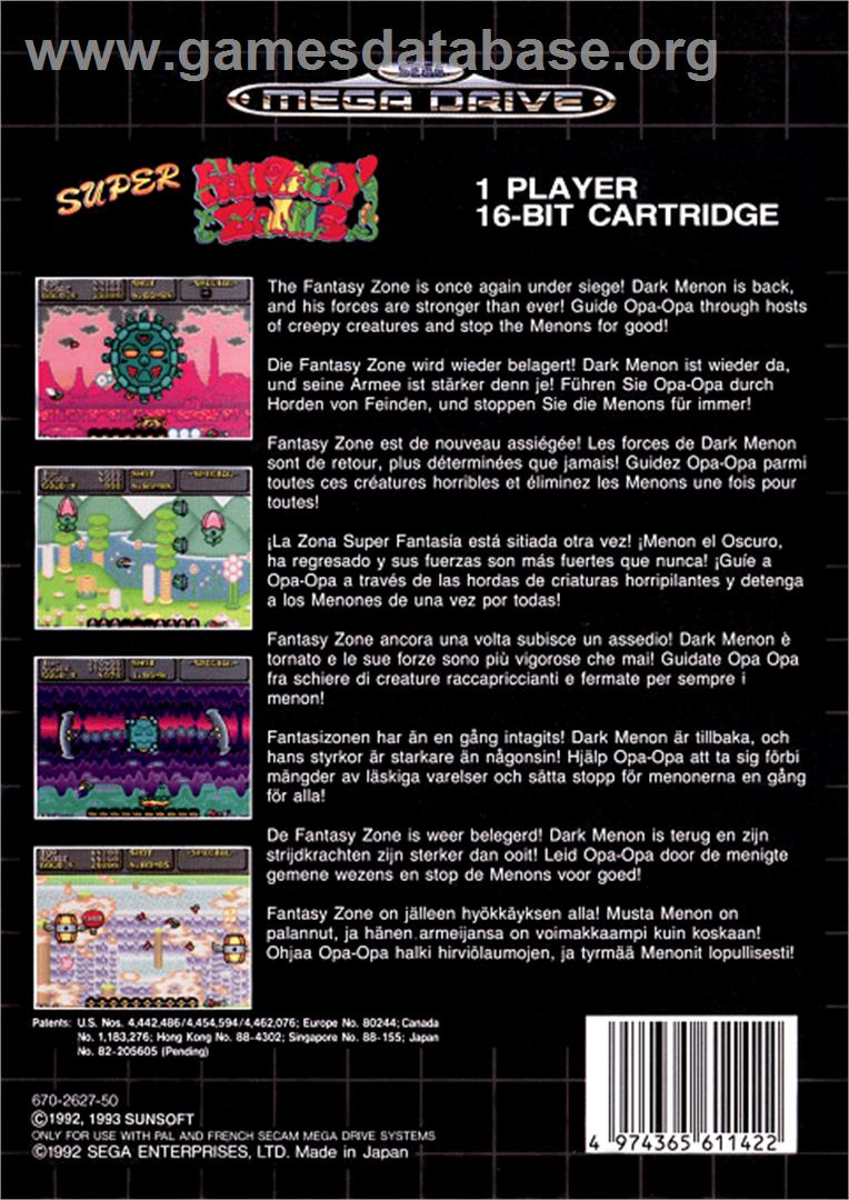 Super Fantasy Zone - Sega Genesis - Artwork - Box Back