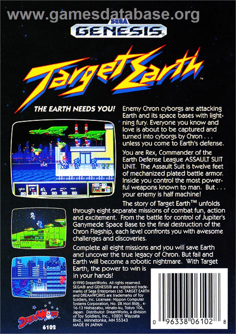 Target Earth - Sega Genesis - Artwork - Box Back