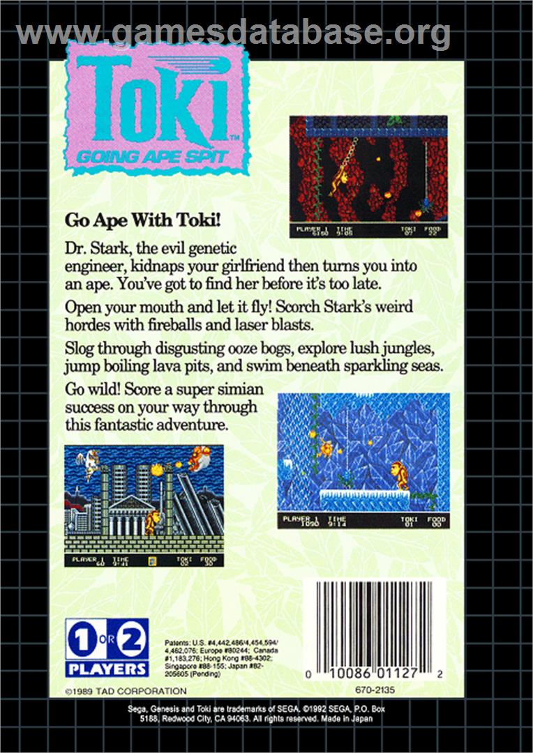 Toki: Going Ape Spit - Sega Genesis - Artwork - Box Back