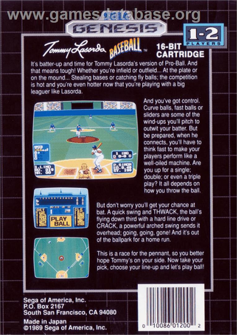 Tommy Lasorda Baseball - Sega Genesis - Artwork - Box Back