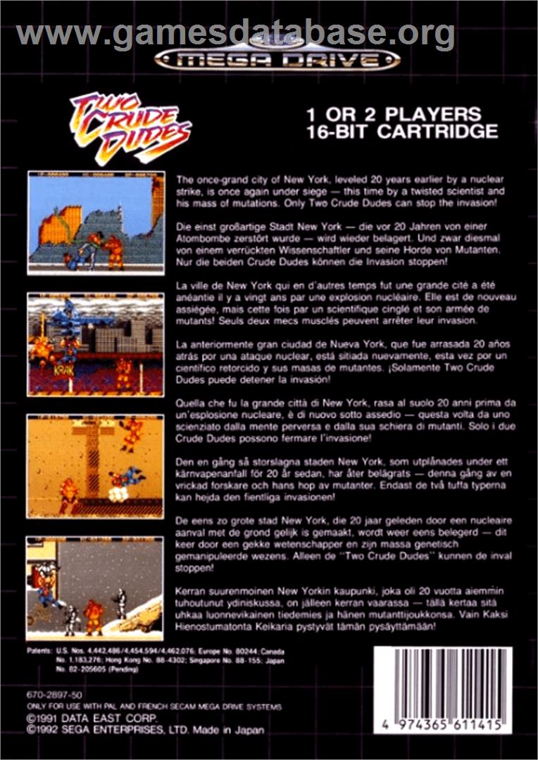 Two Crude Dudes - Sega Genesis - Artwork - Box Back