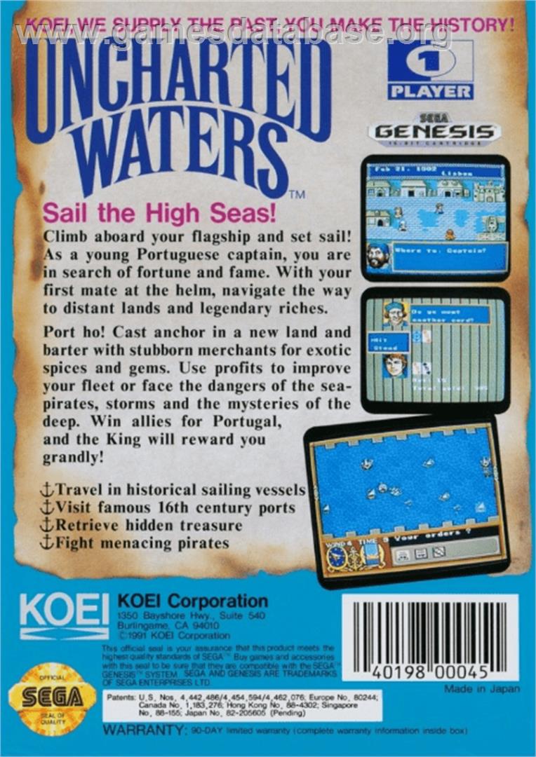 Uncharted Waters - Sega Genesis - Artwork - Box Back