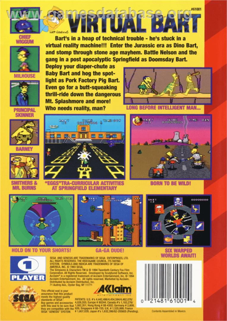 Virtual Bart - Sega Genesis - Artwork - Box Back