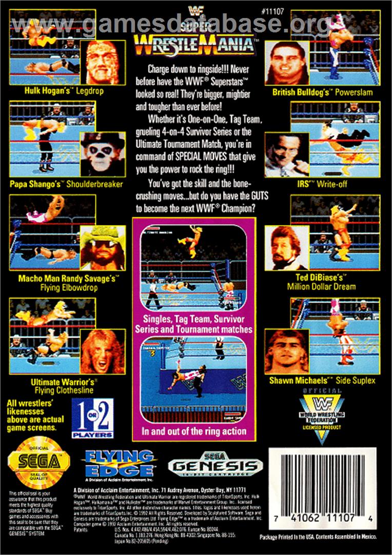 WWF Super Wrestlemania - Sega Genesis - Artwork - Box Back