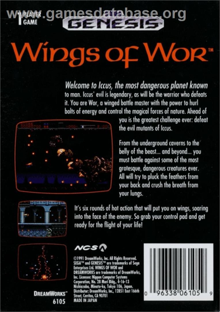 Wings of Wor - Sega Genesis - Artwork - Box Back