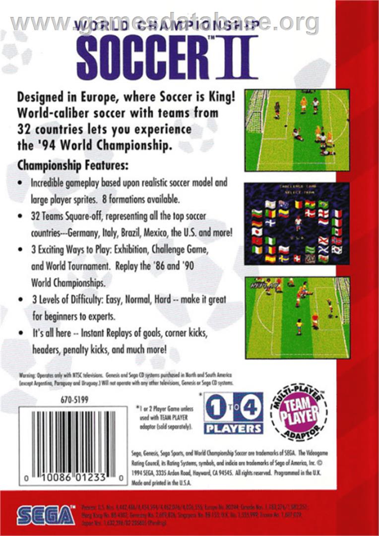 World Championship Soccer 2 - Sega Genesis - Artwork - Box Back