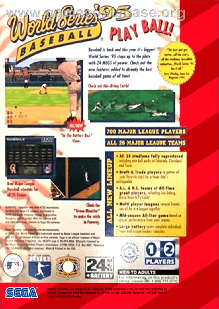 World Series Baseball '95 - Sega Genesis - Artwork - Box Back