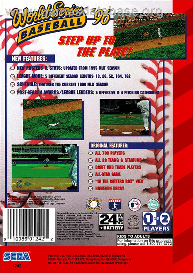 World Series Baseball '96 - Sega Genesis - Artwork - Box Back
