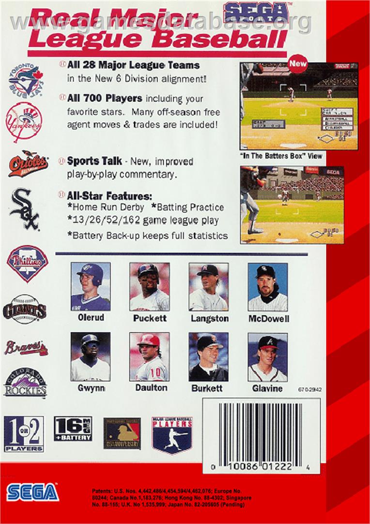 World Series Baseball - Sega Genesis - Artwork - Box Back