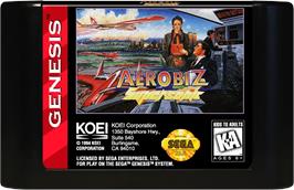 Cartridge artwork for Aerobiz Supersonic on the Sega Genesis.