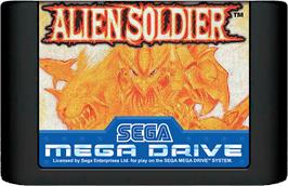 Cartridge artwork for Alien Soldier on the Sega Genesis.
