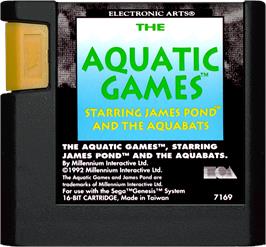 Cartridge artwork for Aquatic Games: Starring James Pond, The on the Sega Genesis.