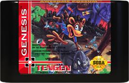 Cartridge artwork for Awesome Possum Kicks Dr. Machino's Butt on the Sega Genesis.