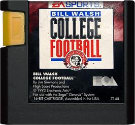 Cartridge artwork for Bill Walsh College Football on the Sega Genesis.