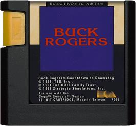 Cartridge artwork for Buck Rogers: Countdown to Doomsday on the Sega Genesis.