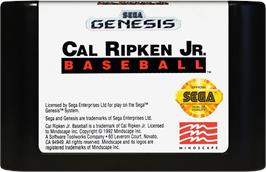 Cartridge artwork for Cal Ripken Jr. Baseball on the Sega Genesis.