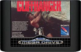Cartridge artwork for Cliffhanger on the Sega Genesis.