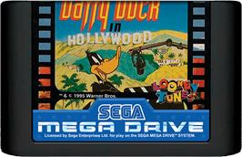 Cartridge artwork for Daffy Duck in Hollywood on the Sega Genesis.