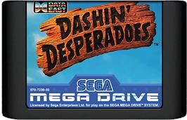 Cartridge artwork for Dashin' Desperadoes on the Sega Genesis.