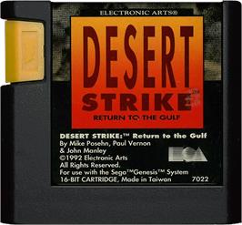 Cartridge artwork for Desert Strike: Return to the Gulf on the Sega Genesis.