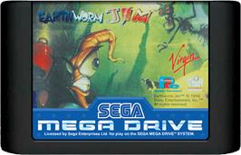 Cartridge artwork for Earthworm Jim on the Sega Genesis.