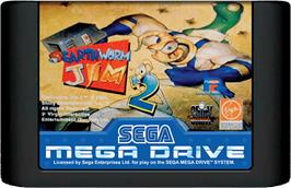 Cartridge artwork for Earthworm Jim 2 on the Sega Genesis.