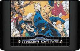 Cartridge artwork for Ex-Mutants on the Sega Genesis.