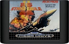 Cartridge artwork for F-15 Strike Eagle II on the Sega Genesis.